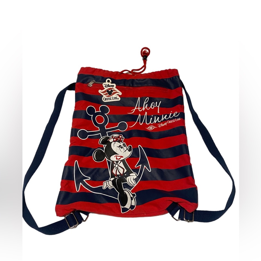 Disney Cruise Line Ahoy Minnie Mouse Backpack Bag Adjustable Straps & Drawstring